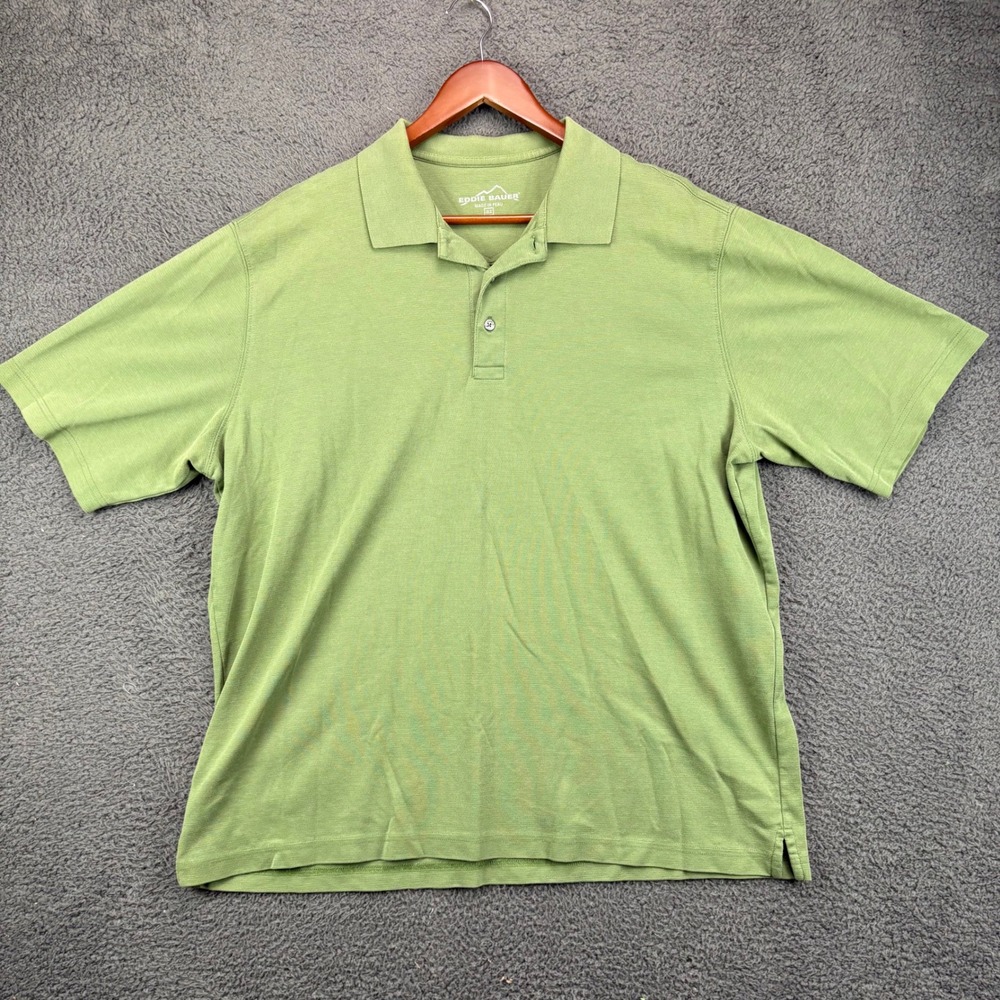 Eddie Bauer Mens XLT Polo Shirt Green Short Sleeve Textured Cotton Blend Pique